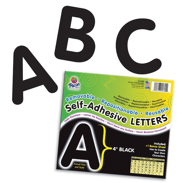 Self-Adhesive Letters, Black, Puffy Font, 4in, PK156